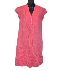 Puro Lino peachy pink linen dress small pleated preppy